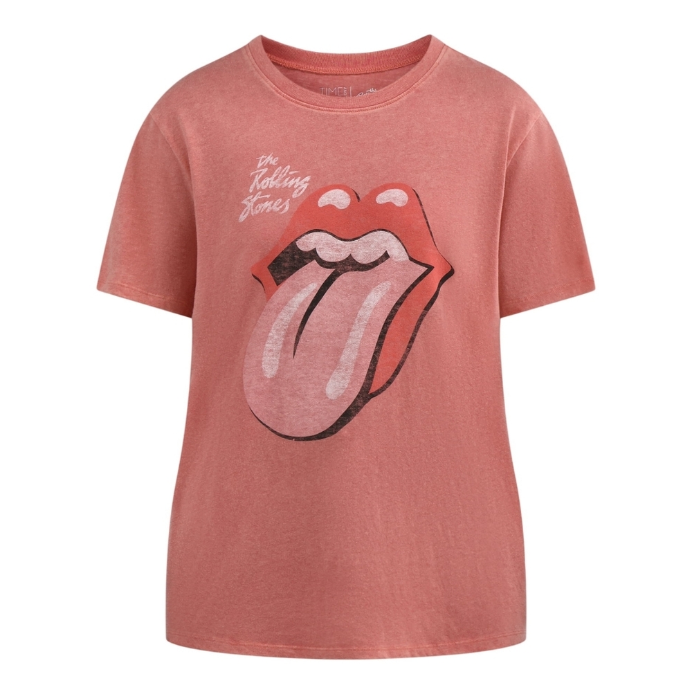 NEW Time & Tru Women's The Rolling Stones Tongue Logo Band Tee Graphic Tee Rose